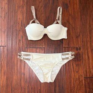 Victoria's Secret Cream and Tan Strappy Bikini Set